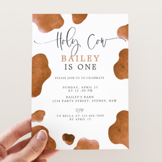 Holy Cow Birthday Invitation, Brown Cow Print 招待状