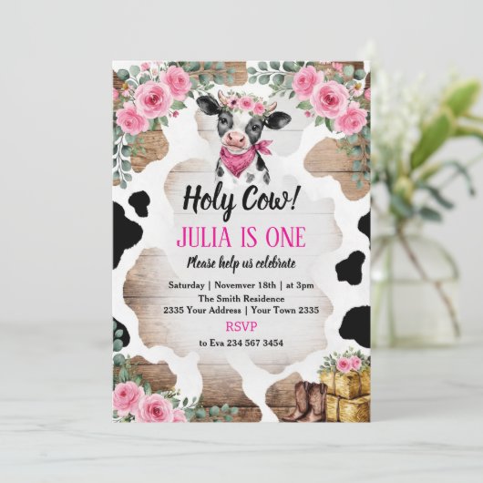 Holy Cow Birthday Invitation | Cow Party 招待状 (スタンド正面)