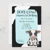 Holy Cow, blue, cow 1st Birthday 招待状 (正面)