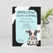 Holy Cow, blue, cow 1st Birthday 招待状 (スタンド正面)