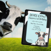 Holy Cow, blue, cow 1st Birthday 招待状