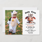 Holy Cow Caricatures  私は1人のカウガール 1歳の誕生日 招待状 (正面)