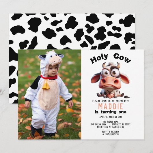 Holy Cow Caricatures  私は1人のカウガール 1歳の誕生日 招待状 (正面/裏面)