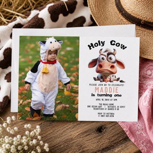 Holy Cow Caricatures I’m One Cowgirl 1st Birthday 招待状