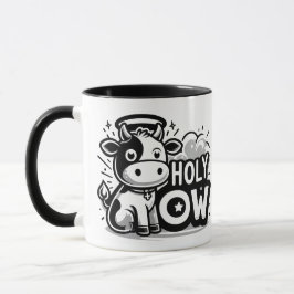 Holy Cow Cute Angel Cow Mug – Funny Black & White  マグカップ