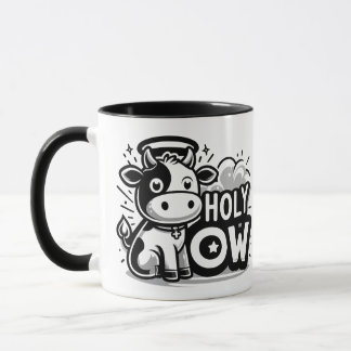 Holy Cow Cute Angel Cow Mug – Funny Black & White  マグカップ