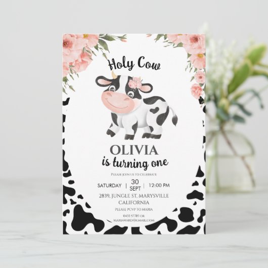 Holy cow Farm animals Barnyard 1st 2nd Birthday 招待状 (スタンド正面)