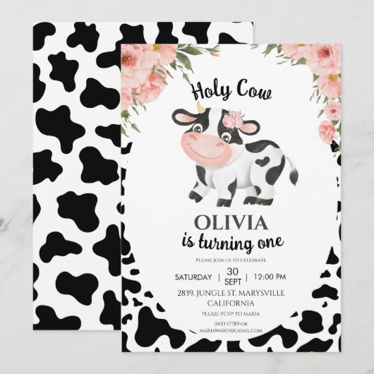 Holy cow Farm animals Barnyard 1st 2nd Birthday 招待状 (正面/裏面)