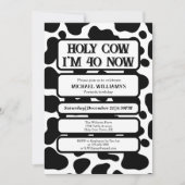 Holy Cow Funny Black White 40th Birthday 招待状 (正面)