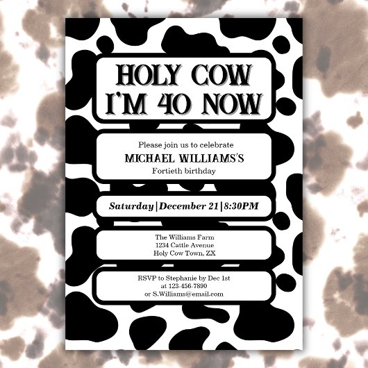 Holy Cow Funny Black White 40th Birthday 招待状