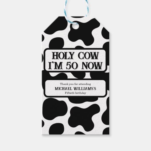 Holy Cow Funny Black White 50th Birthday ギフトタグ (正面)