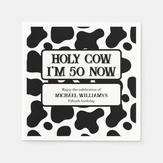 Holy Cow Funny Black White 50th Birthday スタンダードカクテルナプキン (正面)