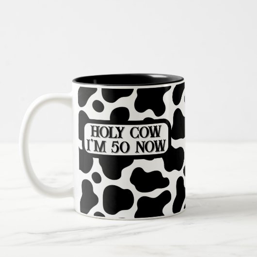 Holy Cow Funny Black White 50th Birthday ツートーンマグカップ (左)