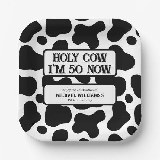 Holy Cow Funny Black White 50th Birthday ペーパープレート (正面)
