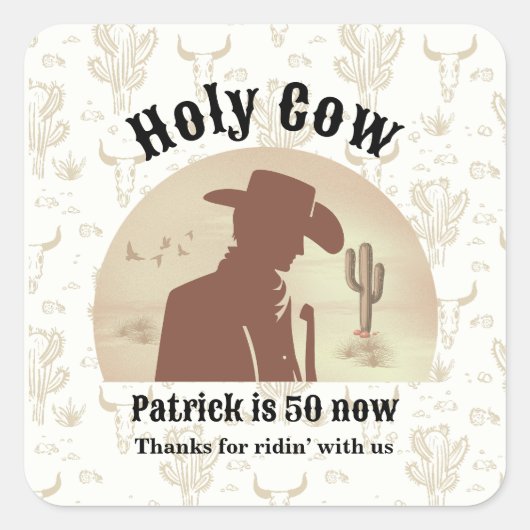 Holy Cow Funny Vintage Cowboy 50th Birthday スクエアシール (正面)