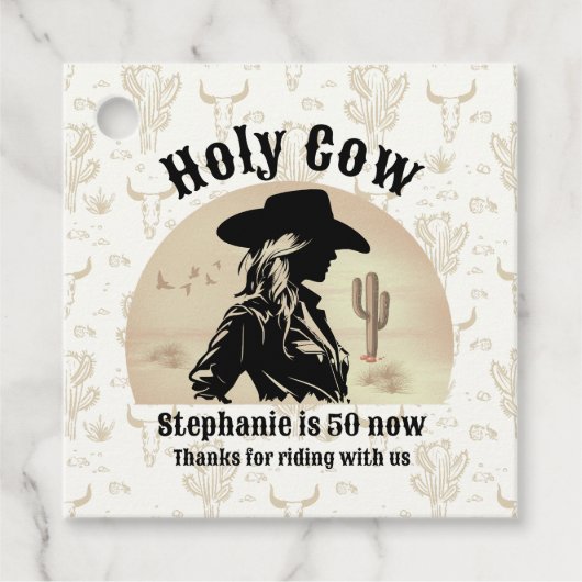 Holy Cow Funny Vintage Cowgirl 50th Birthday フェイバータグ (正面)