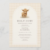 Holy Cow Highland Cow Gingham Baby Shower 招待状 (正面)