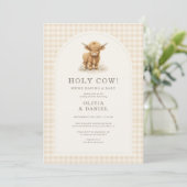 Holy Cow Highland Cow Gingham Baby Shower 招待状 (スタンド正面)