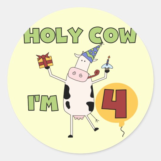 Holy Cow I'm 4誕生日Tシャツ&ギフト ラウンドシール (正面)