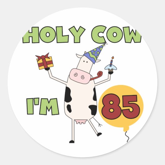 Holy Cow I'm 85誕生日Tシャツ&ギフト ラウンドシール (正面)