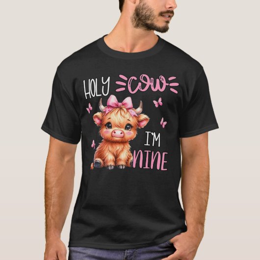 Holy Cow I'm Nine 9 Highland Cow Print 9th Birthda Tシャツ (正面)