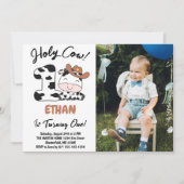 Holy Cow I'm One Boy 1st Birthday Photo 招待状 (正面)
