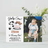 Holy Cow I'm One Boy 1st Birthday Photo 招待状 (スタンド正面)
