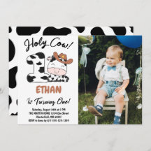 Holy Cow I'm One Boy 1st Birthday Photo