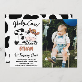 Holy Cow I'm One Boy 1st Birthday Photo 招待状