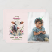 Holy Cow I'm One Cow Girl 1st Birthday Photo 招待状 (正面/裏面)