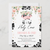 Holy Cow I'm One. Little Cow. Floral Birthday 招待状 (正面)