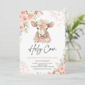 Holy Cow I'm One Pink Floral Farm Birthday Party 招待状 (スタンド正面)