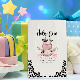 Holy Cow It's a Girl Cute Cow Baby shower ミディアムペーパーバッグ