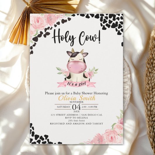 Holy Cow It's a Girl Cute Cow Baby shower 招待状