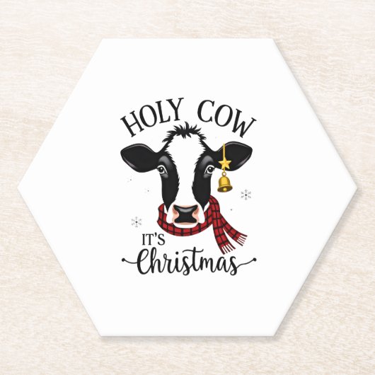 Holy Cow It's Christmas Funny Cow Lover Farm Anima ペーパーコースター (正面)