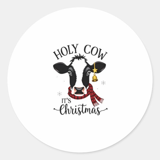 Holy Cow It's Christmas Funny Cow Lover Farm Anima ラウンドシール (正面)