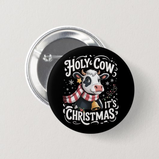 Holy Cow It's Xmas Funny Cow Lover Farm Animal 缶バッジ (正面&裏面)