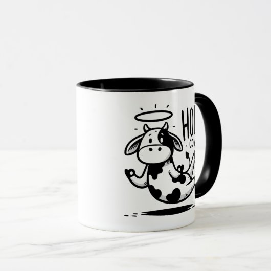 Holy Cow Meditating Mug – Floating Cow Funny Pun  マグカップ (正面右)