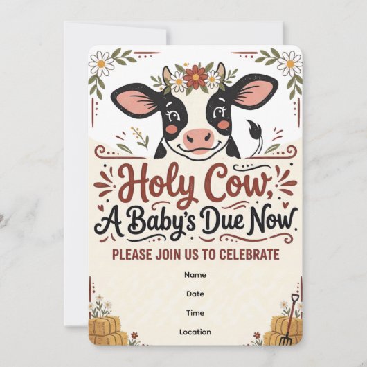 Holy Cow Moo Cow | ベビーシャワーの招待状 招待状 (正面)