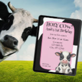 Holy Cow, pink, cow 1st Birthday 招待状