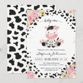 Holy Cow Pink Floral Cowgirl Baby Shower 招待状 (正面/裏面)