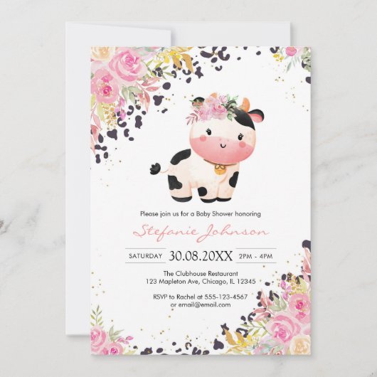 Holy Cow Pink Floral Cowgirl Baby Shower 招待状 (正面)