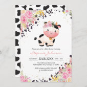 Holy Cow Pink Floral Cowgirl Baby Shower 招待状 (正面/裏面)