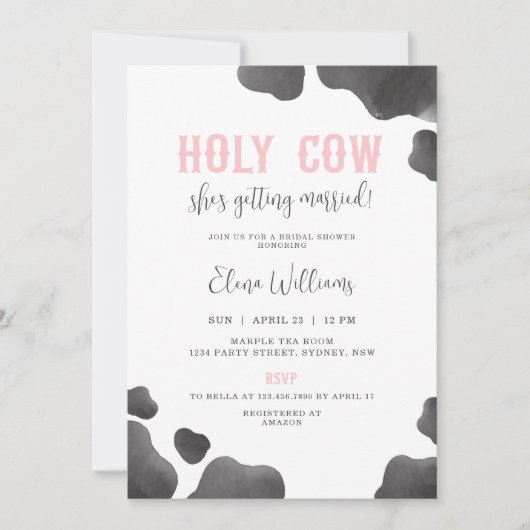 Holy Cow She's Getting Married Bridal Shower 招待状 (正面)