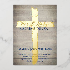 Holy Cross on wood First Communion 箔招待状
