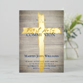 Holy Cross on wood First Communion 箔招待状 (立ち正面)