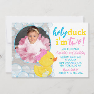 Holy Duck I'm Two Rubber Duck Photo誕生日 招待状