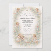 Holy Family Angels Floral Baptism Christening  招待状 (正面)