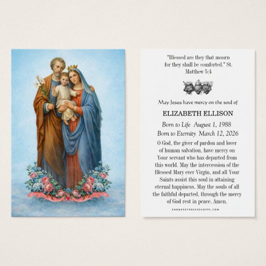 Holy Family Catholic Funeral Memorial Holy Card - (正面&裏面)