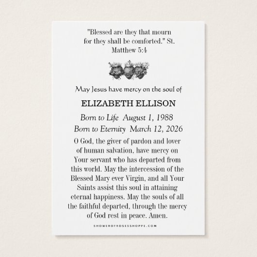 Holy Family Catholic Funeral Memorial Holy Card - (裏面)